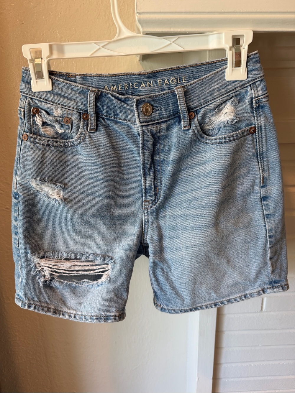 American Eagle Outfitters Light Wash Distressed Denim Shorts